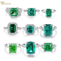 Band Rings Wong Rain 100% 925 SterlSilver Crushed Ice Cut Emerald High Carbon Diamond Gemstone Engagement Fine Jewellery Women RGift J240429