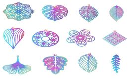 Fashion JewelryCharms 10pcs Stainless Steel Hollow Leaf Filigree Stamping Pendants Leaves Petal Charms AB Colours Flower Filigree J3941180