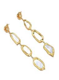 GuaiGuai Jewellery Cultured White Biwa Pearl With Electroplated Edge Dangle Stud Earrings Handmade For Women Real Gems Stone Lady Fa9977002