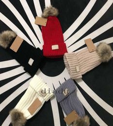 Winter Knitted Fur Hat Women Thicken Beanies Real Raccoon Fur Pompoms Warm Girl Caps snapback pompon beanie Hats G636 new2559609