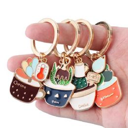 Keychains Lanyards Lovely Cactus Keychain Women Succulent Potted succulent Plants Shaped Keychain Ring Car Key Chains Accessories Best Gift Q240429