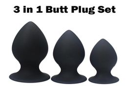 3 in 1 Super Big Size Silicone Butt Plug Set Large Anal Plugs Sex Toys for Men Woman Unisex Anal Sex Toy RoseBlack L XL XXL Y186416368