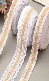 Party Supplies 2M Natural Jute Burlap Hessian Lace Ribbon Roll and White Lace Vintage Wedding Party Decorations Crafts Decorative 9192851