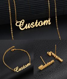 Personalized custom 18K Gold Plated Stainless Steel Script Name necklace Charm Nameplate Necklace Jewelry gift Chain Choker Neckla5515089