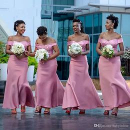 Elegant rosa sjöjungfru brudtärna klänningar av axlar paljetter topp brudtärnor bröllop gästklänningar anpassade afrikansk piga av hedersklänning 0430
