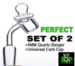 Great Set of 2 45 Degree 4MM Quartz Banger Nail with Clear joint Universal Pacifier Styled Quartz Carb Cap for dab oil rigs4837275