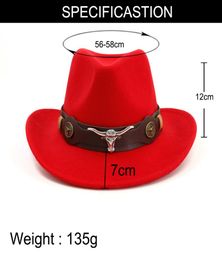Women039s Men039s British hat style Retro Western cowboy wool wide belt punk cowgirl jazz leather Godfather Cap Size 5658CM5315593
