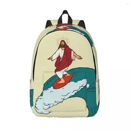 Backpack Jesus Christ Surfing On Wave Unisex Travel Bag Schoolbag Bookbag Mochila