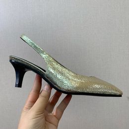 stylishbox- 24041703 40/41/42 genuihne leather calf skin sling back 5cm heels silver gold black white brown red daily work comfortable kitten 5cm height