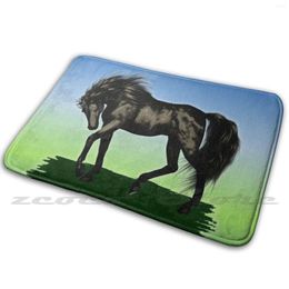 Carpets Ebony Stallion Soft Mat Doorway Non-Slip Water Uptake Carpet Horses Horse Wild Black Equine Animal