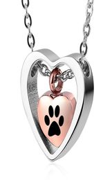 Pet dog Paw print Keepsake Necklaces Memorial Pendant Stainless Steel Cremation Jewellery for Ashes for Pet Rose Gold6991237