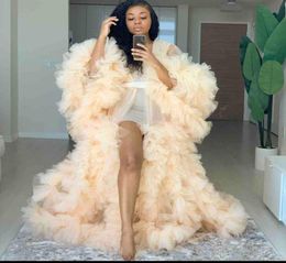 Women Illusion Ruffles Bridal Jacket Tulle Long Sleeve Winter Sexy Kimono Pregnant Party Sleepwear Bathrobe Sheer Nightgown Robe S8301313