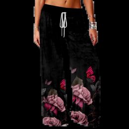 Women's Pants Capris Spring Summer Floral Pants Y2k Strtwear Women Wide Leg Pants Elastic Waist Trousers Loose Gym Joggers Trend Women Clothing Y240429