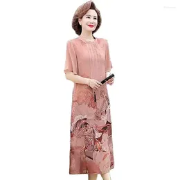Party Dresses Women's Summer Fashion Middle-aged Mother Chinese Style Dress Lady Loose Belly-covering Age-reducing Printed Chiffon Skirt