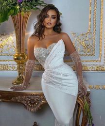 2204 Luxurious Mermaid Wedding Dress Sweetheart Beads Sequins Pleats Satin Bridal Gowns Customise To Measures Robe De Mariee Vestidos De Noivas