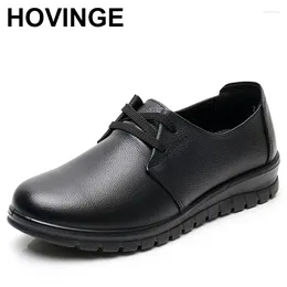 Casual Shoes Solid Black Oxford Woman Work Leather Wedge Flats Female Lace Up Spring Women's Kitchen Non-slip Loafers