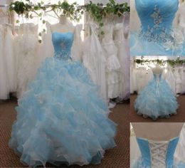 2015 New Sexy Blue Sweetheart Ball Gown Quinceanera Dresses Appliques Lace Up Floor Length Sweet 16 Dress WD1862871794