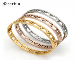 DICARLUN Roman Numerals Gold Bracelet Bangle Hollow Stainless Steel Roman Women Silver Drop Jewelry 20192149163