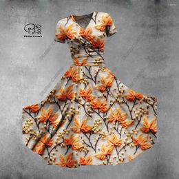 Casual Dresses PLstar Cosmos 3D Printed Floral Gradient Series V-neck Short-sleeved Dress A-line Long Summer Fashion S-10