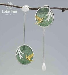 Lotus Fun Natural Stone Drop Earrings Real 925 Sterling Silver Swallow and Willow in Spring Wind for Women Fine Jewellery 2106246541591