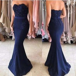 Party Dresses Navy Blue Evening 2024 Appliques Strapless Mermaid Occasion Formal Dress Women Lange Abendkleider Custom Made