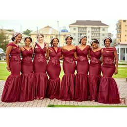 Black Girls African Long Red Mermaid Convertible Bridesmaid Dresses Formal Maid Of Honor Dress Wedding Party Gowns Vestidos De Fiesta 0430