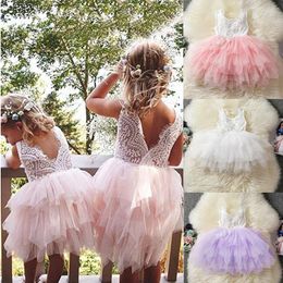 Girl Dresses Toddler Baby Girls Dress Lace Embroidery Sleeveless Summer Tutu Party Ball Gown Kids Children Birthday Baptism Princess Costume