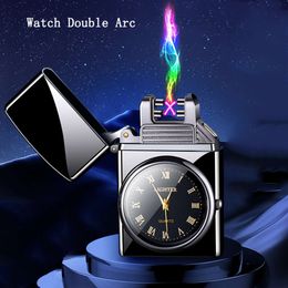 New Hot Selling Double Arc Intelligent Windproof Plasma Watch Lighter Customizable Strong Flame Lighter