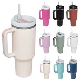 40oz Thermal Coffee Cup with Handle Straw Lid Portable Car Stainless Steel Insulation Water Bottle Large Capacity Travel Mug 240425