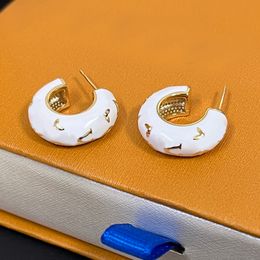 wholesale White Flower Letter Designer Earrings Brand Ear Stud Men Women 18K Gold Plated Stainless Steel Studs High Quality Charm Earring Birthday Jewellery