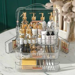 Cosmetic Organiser Transparent cosmetic storage box rack desktop dressing table dustproof makeup Organiser large acrylic Q240429