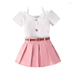 Clothing Sets Toddler Baby Girl Summer Outfit Pleated Skirt Set Sleeveless Short Sleeve Ribbed Tank Top Mini 2 Piece