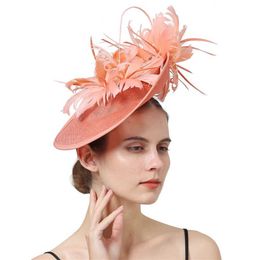 Wide Brim Hats Bucket Hats Women Big Flower Fascinator Hair Clip Feathers Top Hat Wedding Royal Ascot Race Accessories Headbands for Women Y240426