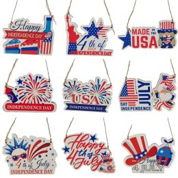 4th of July Party Hanging Sign Patriotic Independence Day Plaque Door Wooden Wall Hanging Decorations ZZ