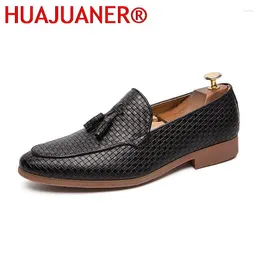 Casual Shoes Mens Leather Loafers Fashion Weave Slip On Formal Business Bureau Leisure Walk Male Adult Comfortable