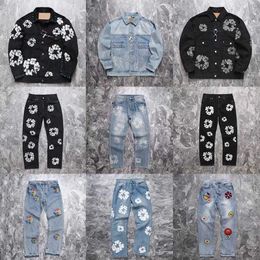 Mens High Street Designer Denim Stacked Biker Fit Jeans with Painted Patch Jackets and Coats