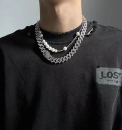 2021 Fashion Full Rhinestone Titanium Steel Chain Necklace Hip Hop Rap Style Ice Cold Men039s Thick Necklaces8224893