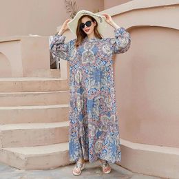 Ethnic Clothing Vintage Floral Print Abayas For Women Bohemian Elegant Maxi Dress Muslim Abaya Marocain Kaftan Dubai Turkey Robe Islam