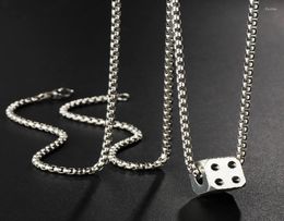 Pendant Necklaces Fashion Men039s Cool Cube Dice Style Silver Colour Stainless Steel Long Chain Male Lucky Gifts For Him Jewelry2567427