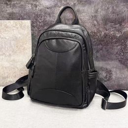 School Bags Casual Woman Genuine Leather Backpack Anti Theft Female Cow Bagpack Black Ladies Double Shouder Bag