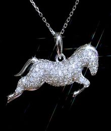 Women Rhinestone Horse Pendant Necklace Bling Bling Crystal Animal Horse Clavicle Chain Necklace for Gift Party2227973