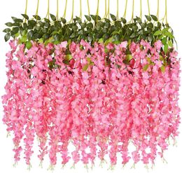 12PCSSET 36 Feet Artificial Flowers Silk Wisteria Vine Hanging Flower for Wedding Garden Floral DIY Living Room Office Decor6194611