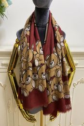 women square scarves cashmere material thin and soft print bear wine red color size 130cm 130cm4116722