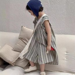 Trousers Children Clothing Suspenders Fashion Casual Wide Leg Pants 2024 Korean Retro Loose Plaid Girl