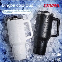 Mugs 1200Ml 304 Stainless Steel Mug With Handle Car Insulation Coffee Cup Straw Vacuum Bottle Outdoor Sports Drinking Utensils