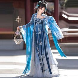 Ethnic Clothing Summer Hanfu female blue Chinese style costume embroidery retro Tang style students adult performance shooting costumes