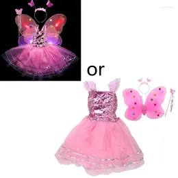 Clothing Sets 4pcs Kids Girls Fairy Cosplay Costume Set Sleeveless Dress LED For Butterfly Angel Wing Wand Headband Fancy Party P