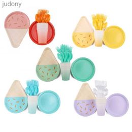 Disposable Plastic Tableware Summer ice cream cone disposable tableware set tableware set cup shaped knife and fork spoon WX