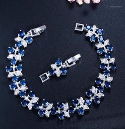 Blue Flower Tennis Charms Bracelets for Women Rose Gold Plt Chain Link BraceletBangle EUUS Style Jewelry11444500