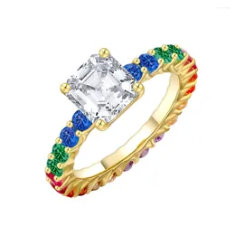 Cluster Rings Fashionable And Versatile 7 Asche High Carbon Diamond Ring Set With Colorful Row 925 Silver Handpiece